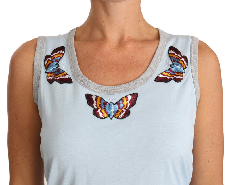 Blue  Sleeveless Tank Cotton Butterfly T-shirt