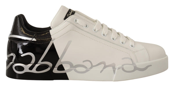 White Black Leather Logo Print Mens Sneakers Shoes