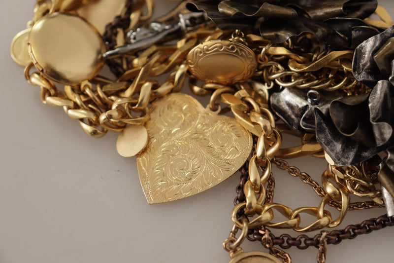 Gold Brass Sicily Charm Heart Statement Necklace