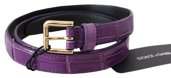 Purple Leather Gold Tone Buckle Crocodile Belt