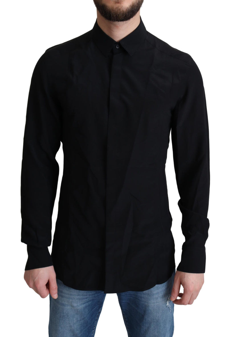 Black Plain Long Sleeves Silk Formal Shirt