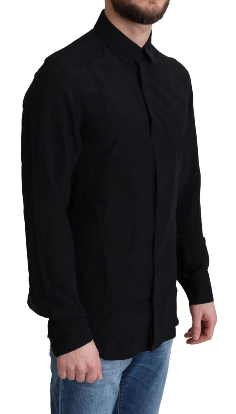 Black Plain Long Sleeves Silk Formal Shirt