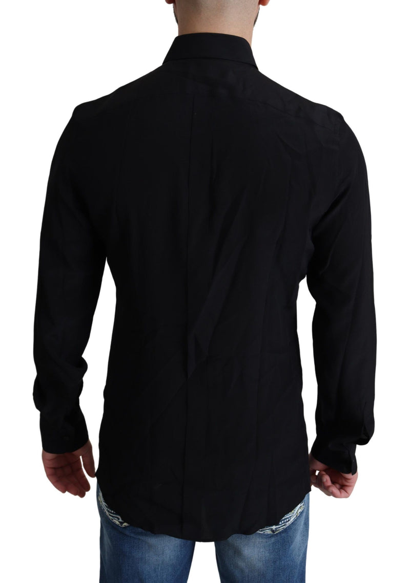 Black Plain Long Sleeves Silk Formal Shirt