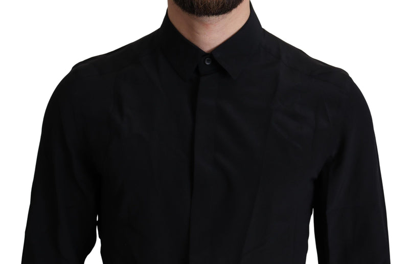 Black Plain Long Sleeves Silk Formal Shirt