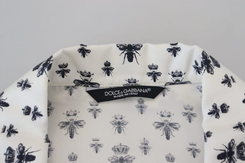 White Crown Bee Print Long Sleeve Pajama Top