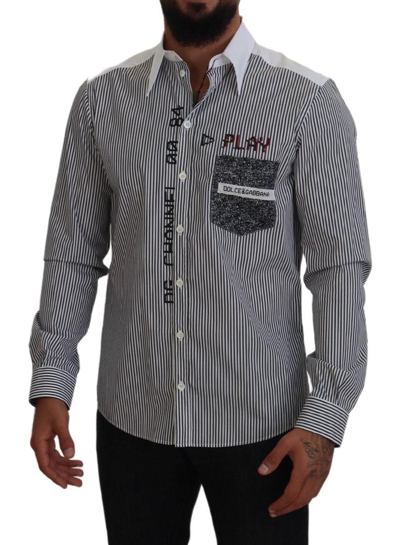 Black White Striped Printed Casual Cotton Shirt