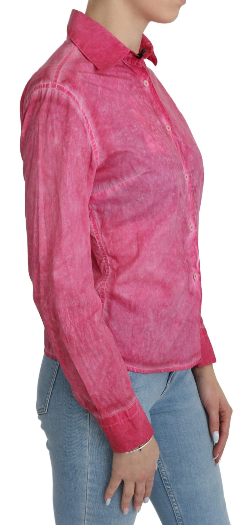 Pink Collared Long Sleeve Shirt Blouse Top