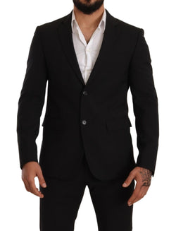 Black Striped Slim Fit 2 Piece Set Suit