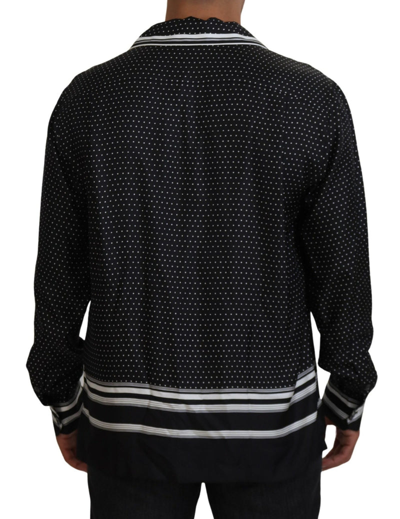 Black White Polka Dots Men Pajama Silk Top