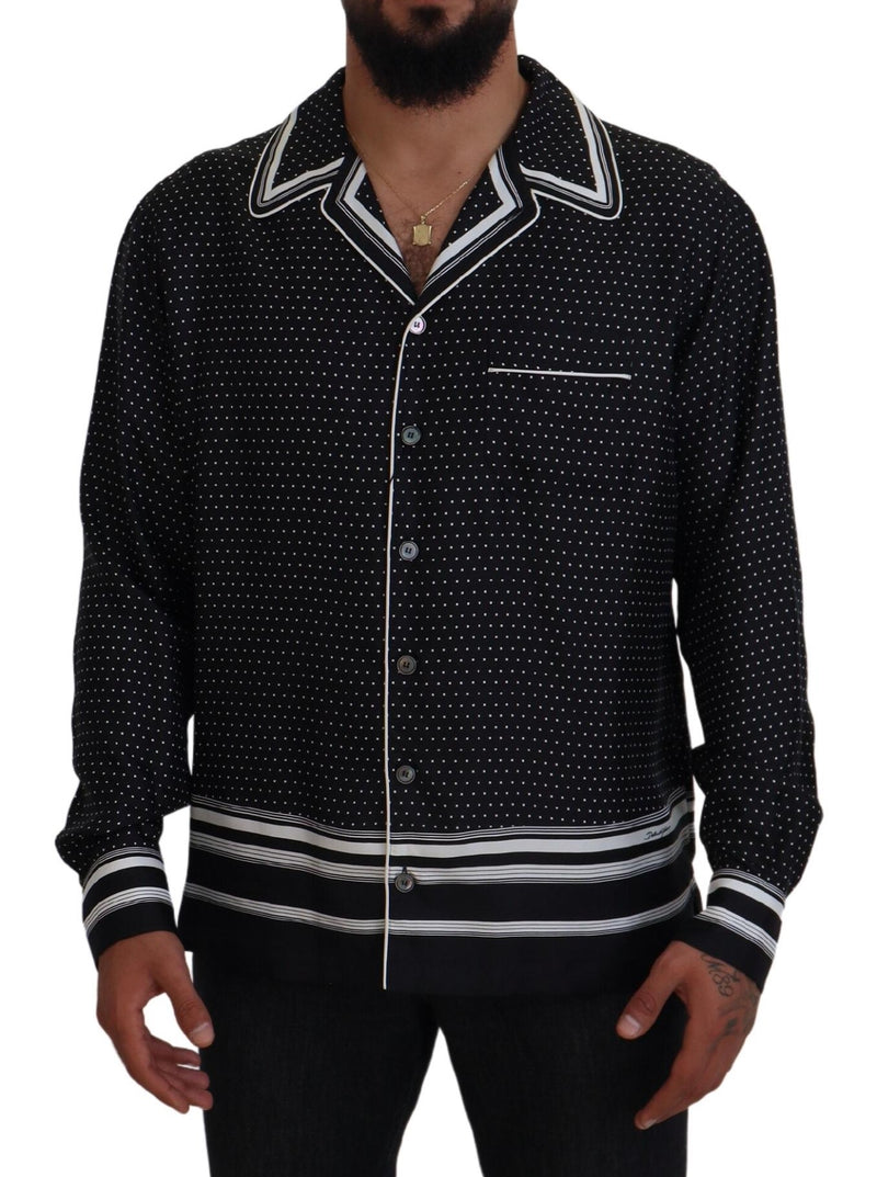 Black White Polka Dots Men Pajama Silk Top