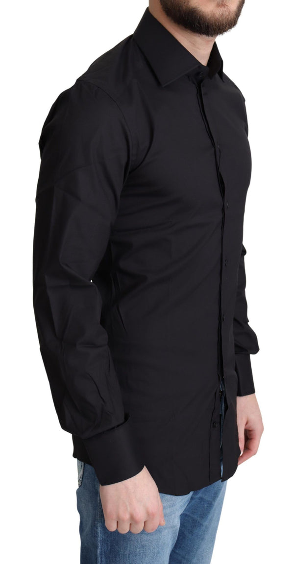 Black Cotton Blend Formal Dress Shirt