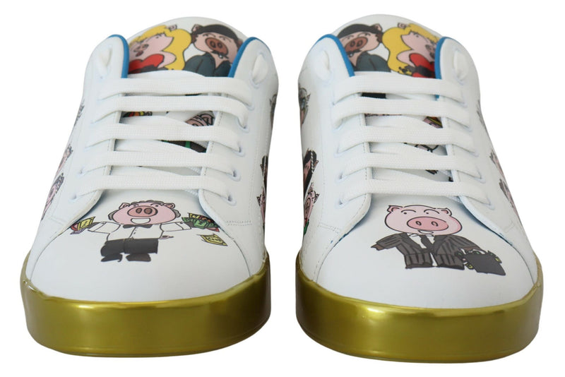 White Year of the Pig Leather Sneakers Shoes