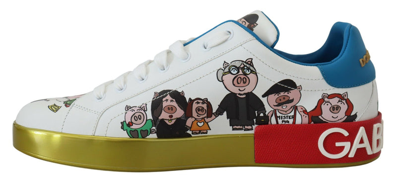 White Year of the Pig Leather Sneakers Shoes