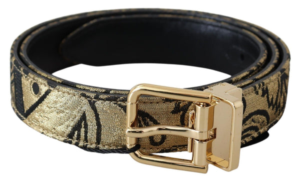 Gold Black Jacquard Gold Tone Buckle Belt