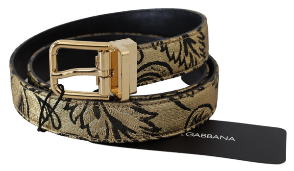 Gold Black Jacquard Gold Tone Buckle Belt