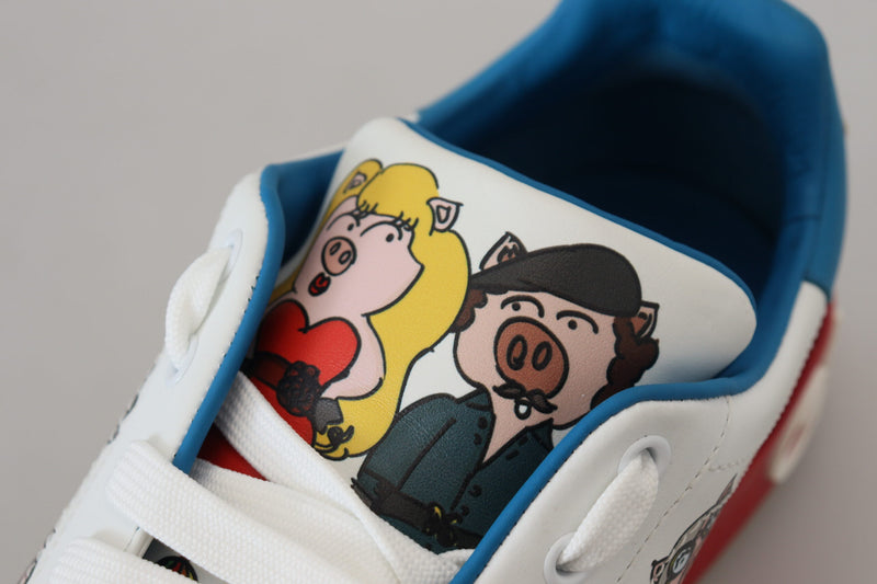 White Year of the Pig Leather Sneakers Shoes