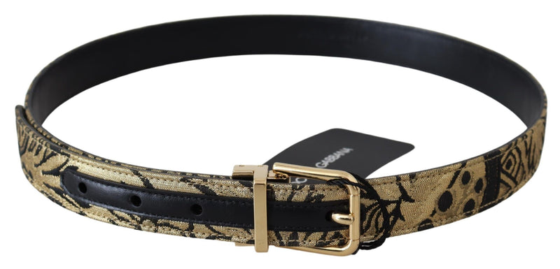 Gold Black Jacquard Gold Tone Buckle Belt