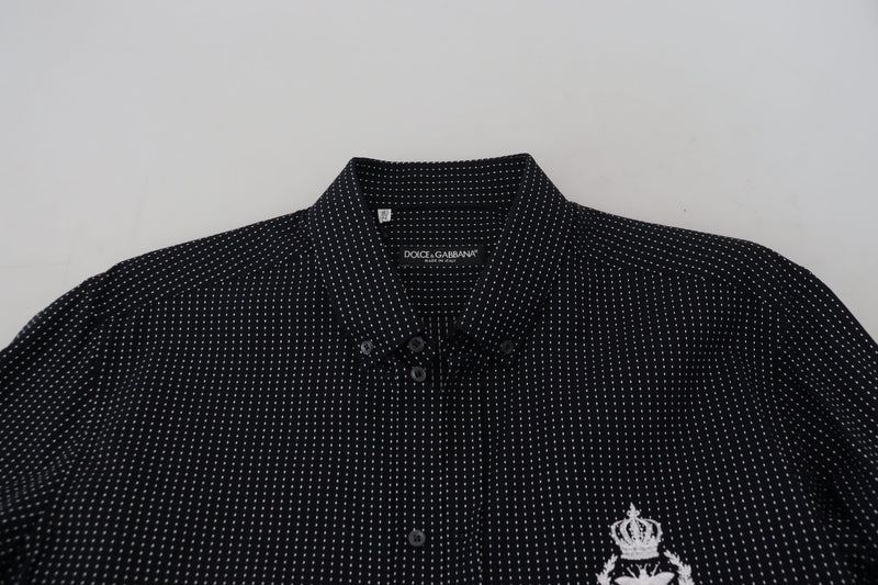 Black Polka Dotted Crown Bee Cotton Shirt