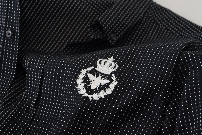 Black Polka Dotted Crown Bee Cotton Shirt