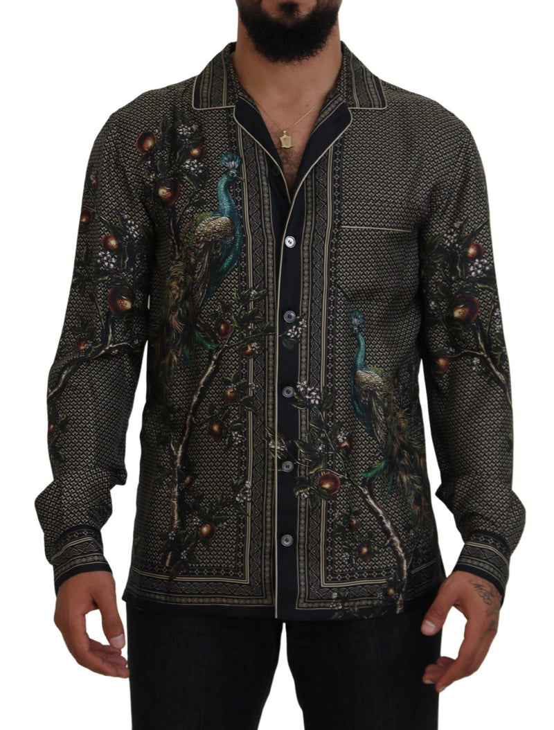 Multicolor Ostrich Silk Satin Casual Shirt