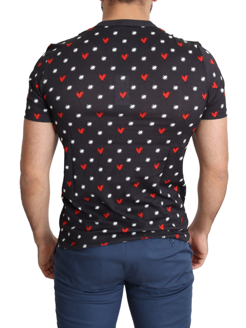 Dark Gray Hearts Print Cotton Men T-shirt