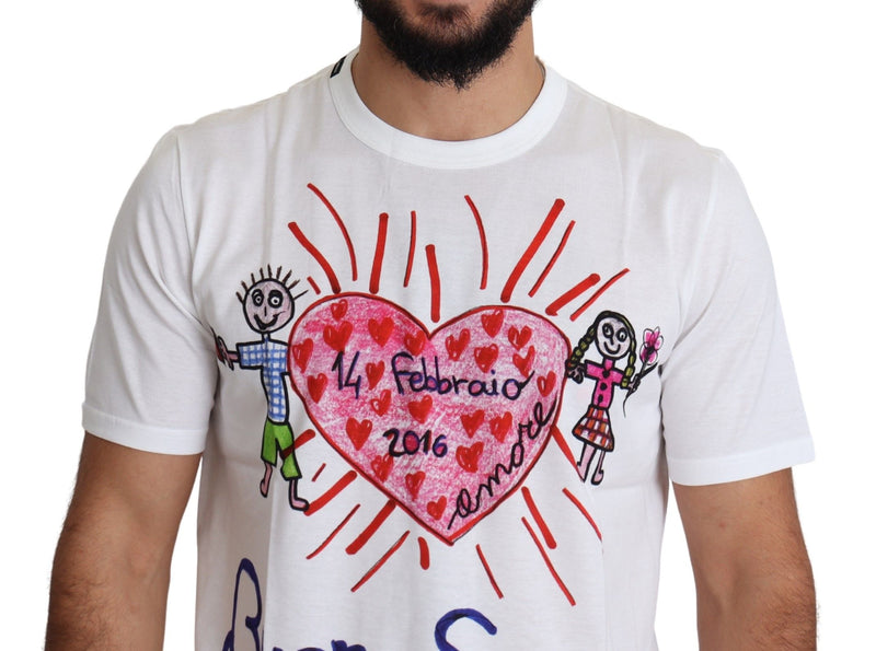 White Saint Valentine Hearts Print Men  T-shirt