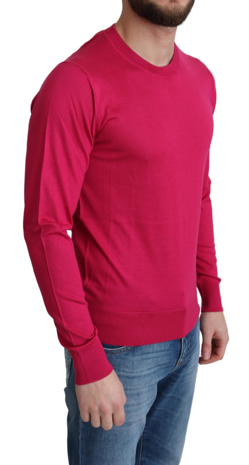 Pink Silk Crewneck Pullover Top Sweater