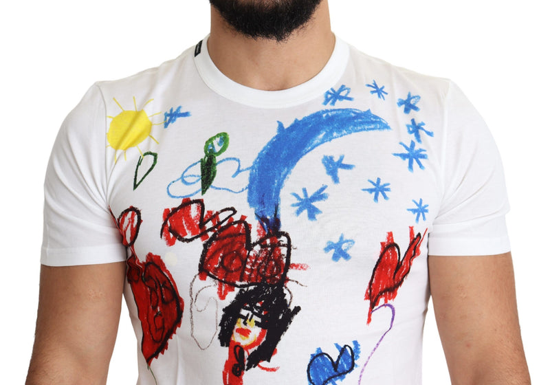 White Kids Drawing Print Cotton Men T-shirt