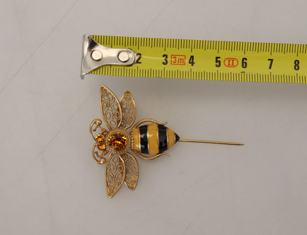 Gold Real Brass Crystals Bee Pin Men Brooch