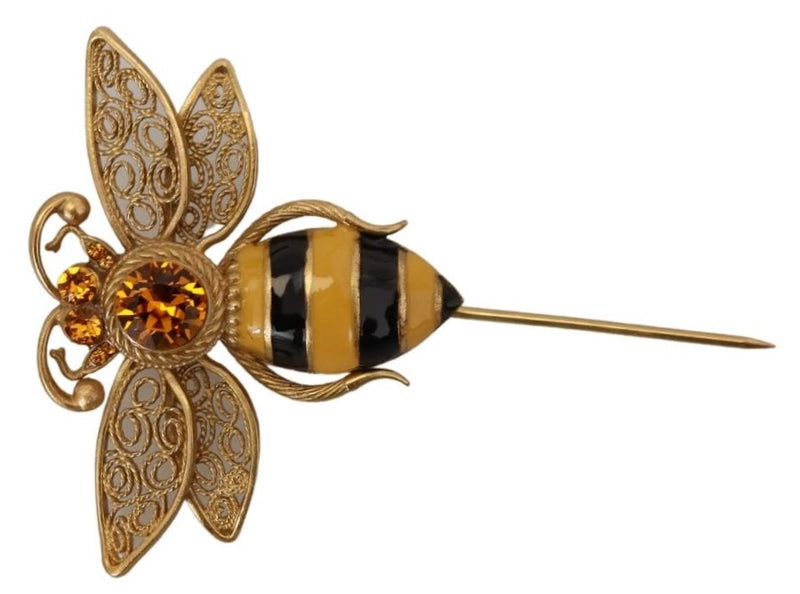 Gold Real Brass Crystals Bee Pin Men Brooch