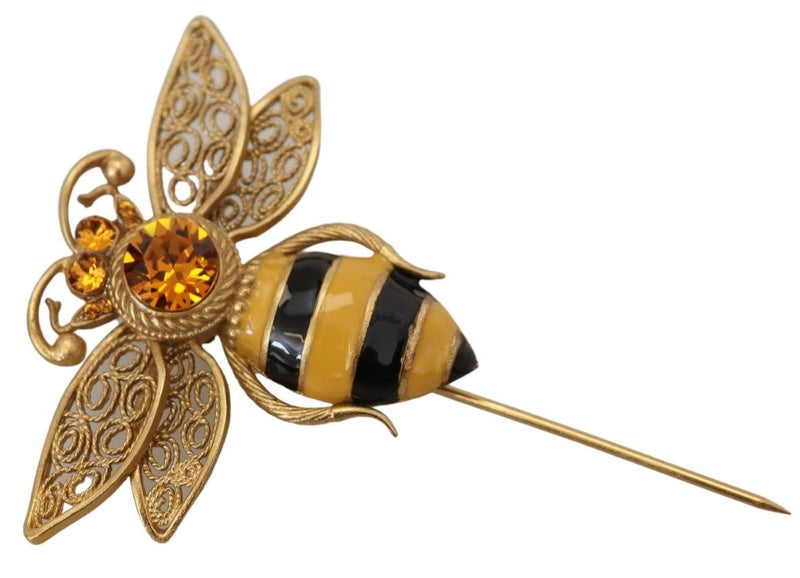 Gold Real Brass Crystals Bee Pin Men Brooch