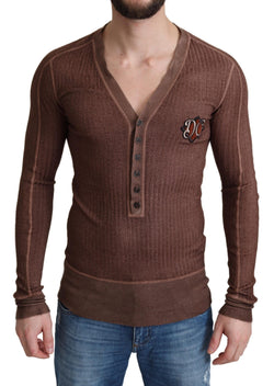 Brown Logo Button Cardigan V-neck Sweater