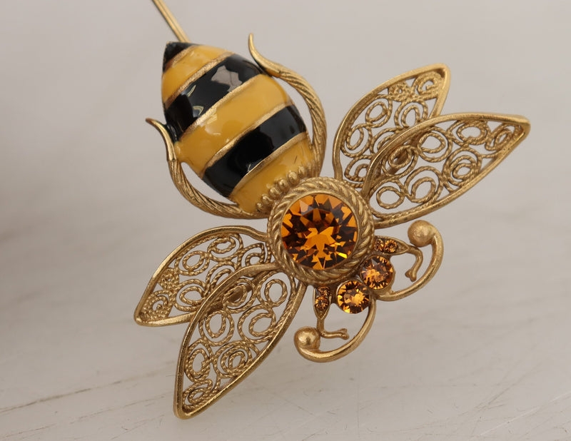 Gold Real Brass Crystals Bee Pin Men Brooch