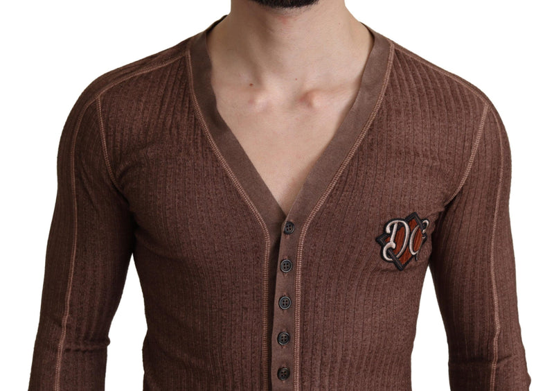 Brown Logo Button Cardigan V-neck Sweater