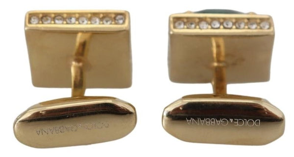 Gold Sterling 925 Silver Emerald Green Crystal Cufflinks