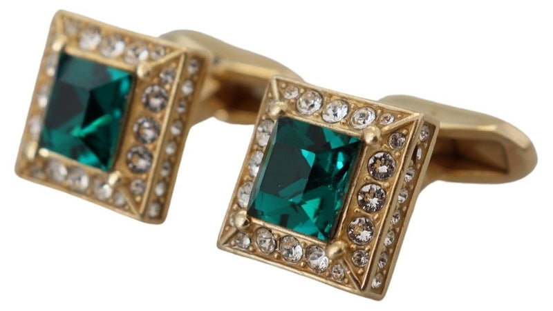 Gold Sterling 925 Silver Emerald Green Crystal Cufflinks