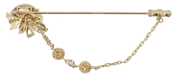 Gold Tone 925 Sterling Silver Crystal Chain Pin Brooch