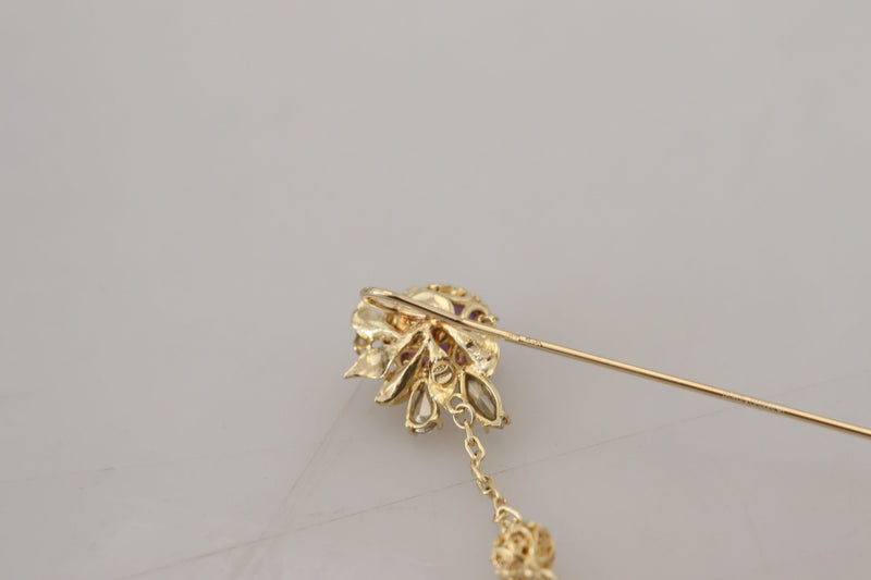 Gold Tone 925 Sterling Silver Crystal Chain Pin Brooch