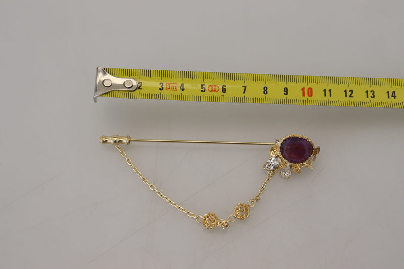 Gold Tone 925 Sterling Silver Crystal Chain Pin Brooch