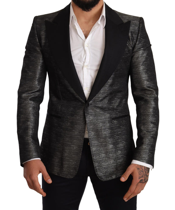 Gray Metallic Black Slim Tuxedo Blazer