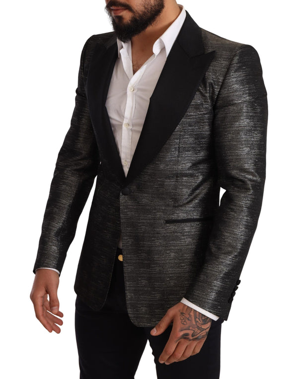 Gray Metallic Black Slim Tuxedo Blazer