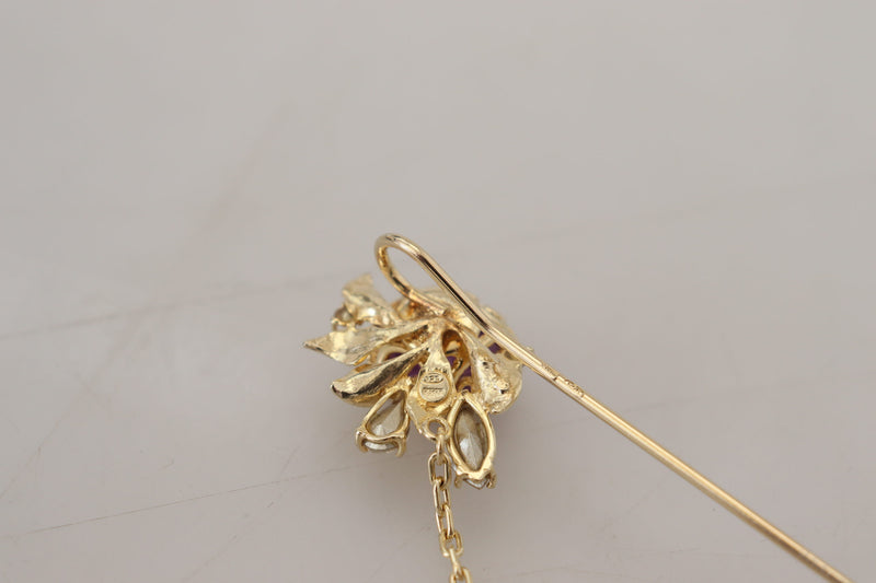 Gold Tone 925 Sterling Silver Crystal Chain Pin Brooch