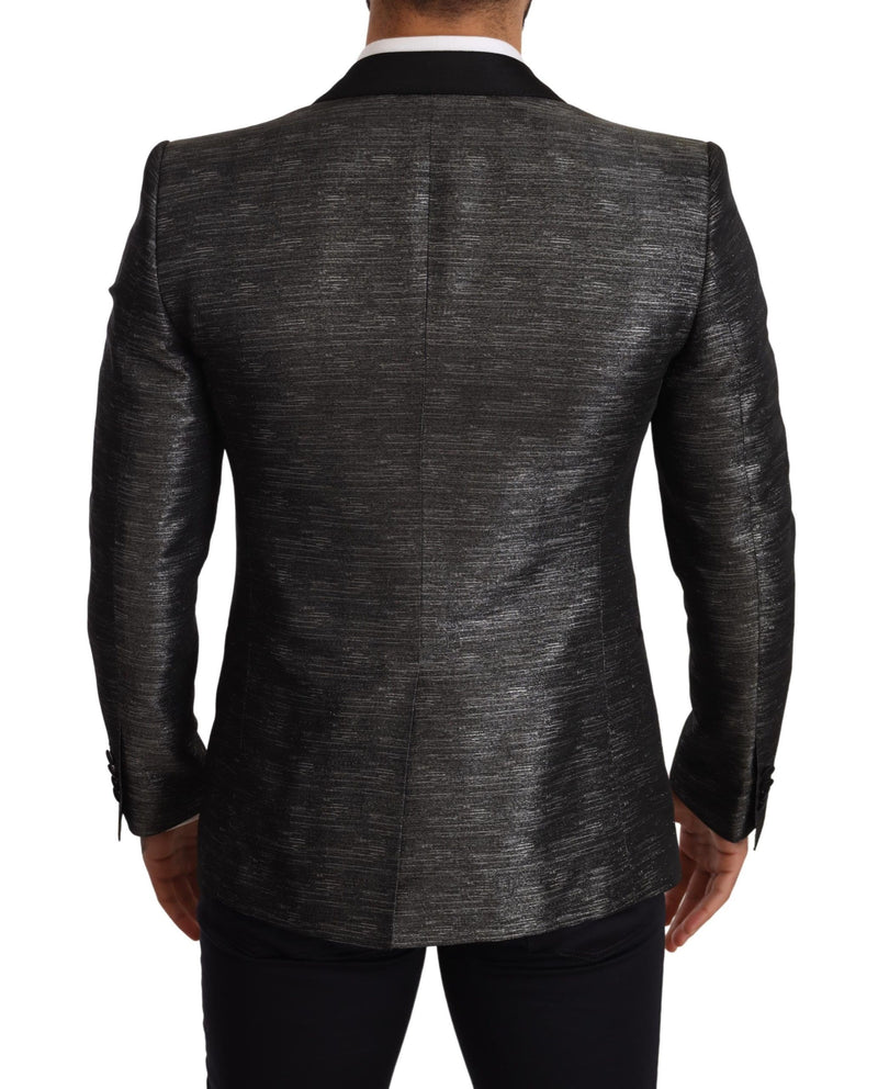 Gray Metallic Black Slim Tuxedo Blazer