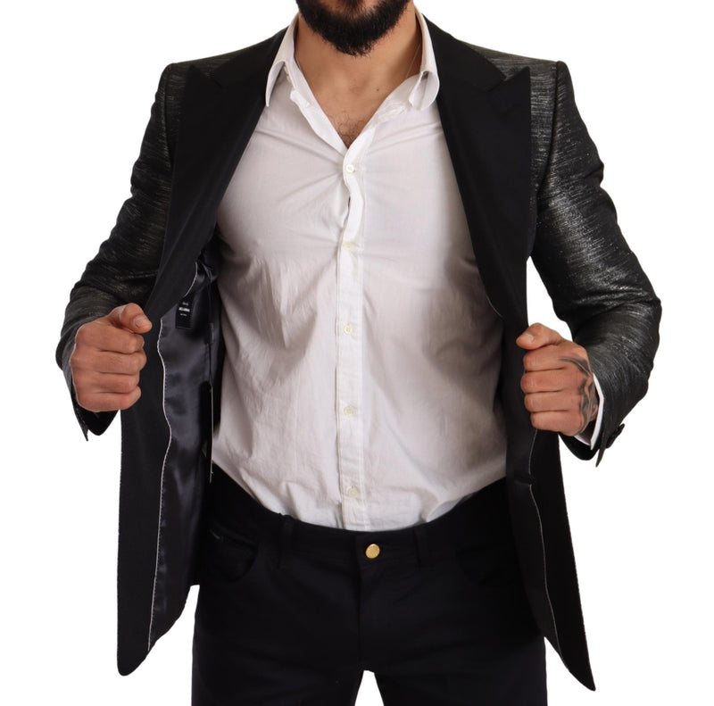 Gray Metallic Black Slim Tuxedo Blazer