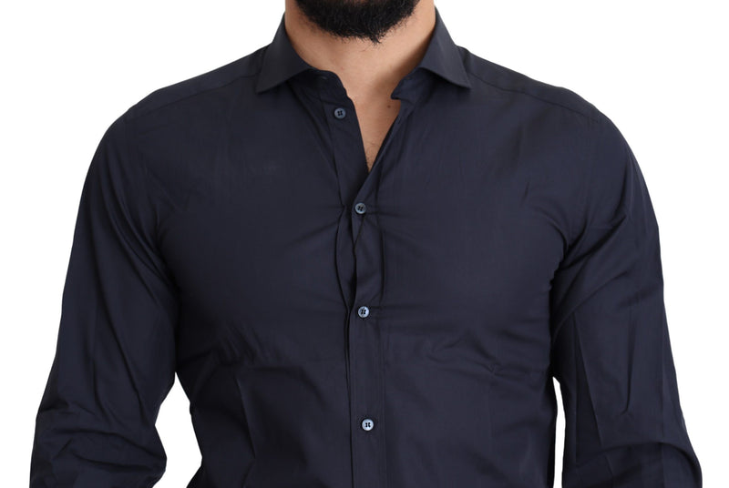 Navy Blue Cotton Men GOLD Dress Shirt