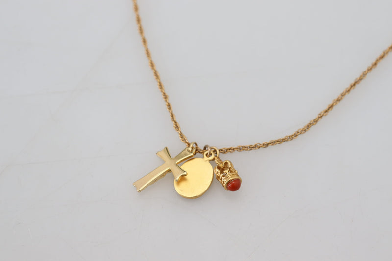 Gold Brass Chain Religious Cross Pendant Charm Necklace