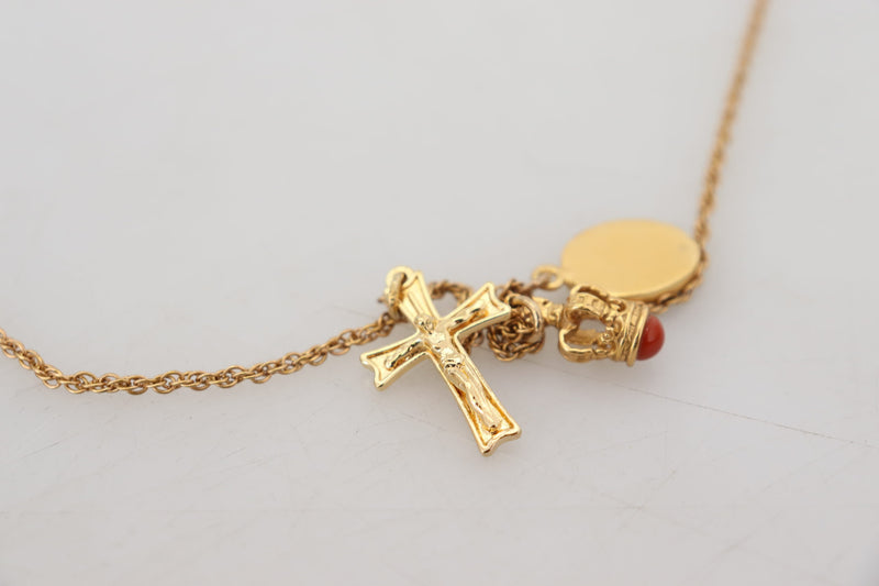 Gold Brass Chain Religious Cross Pendant Charm Necklace