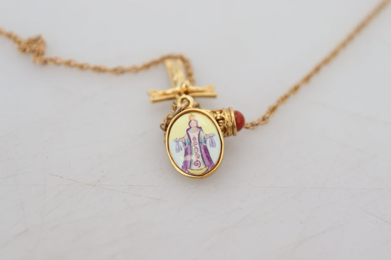 Gold Brass Chain Religious Cross Pendant Charm Necklace