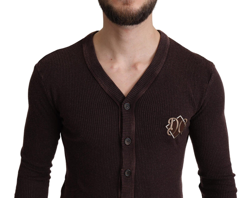 Brown Wool Logo Button Cardigan Sweater