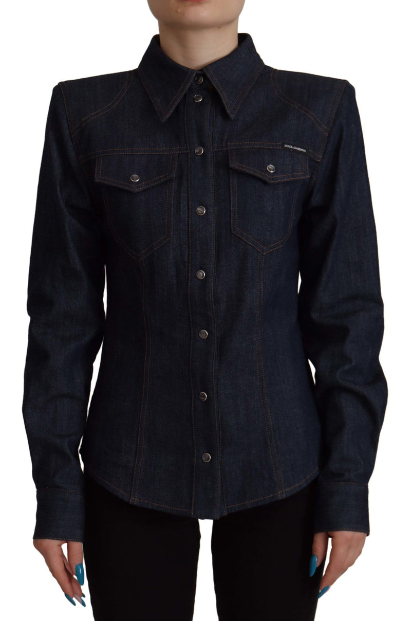 Blue Cotton Denim Long Sleeves Collared Shirt